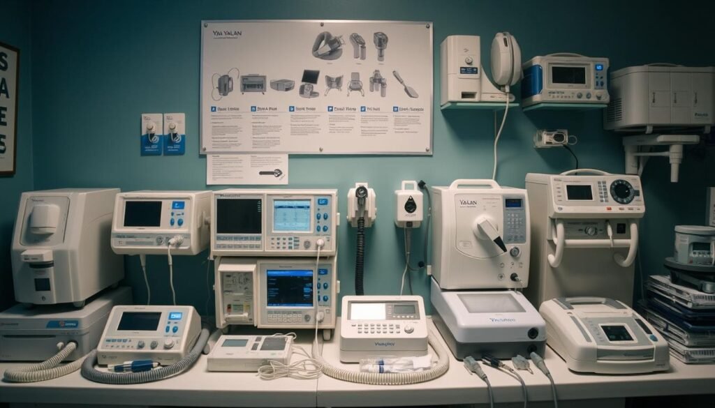 圖片：雅蘭呼吸機中心展示的多種睡眠呼吸機和呼吸機產品